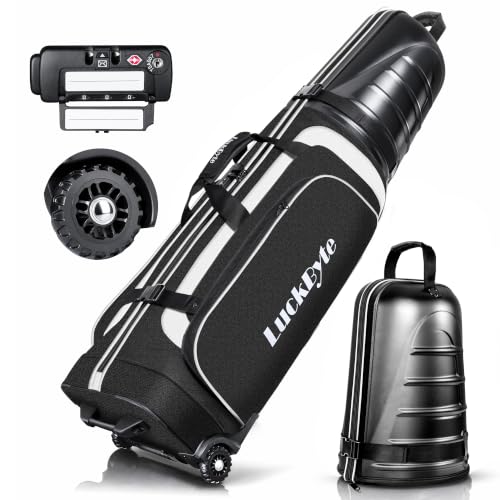 LuckByte Black Golf Travel Bag with Hard Shell, TSA Lock & Wheels