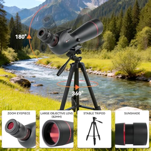 20-60X82 Spotting Scope with 63-inch Tripod & Phone Adapter - Black