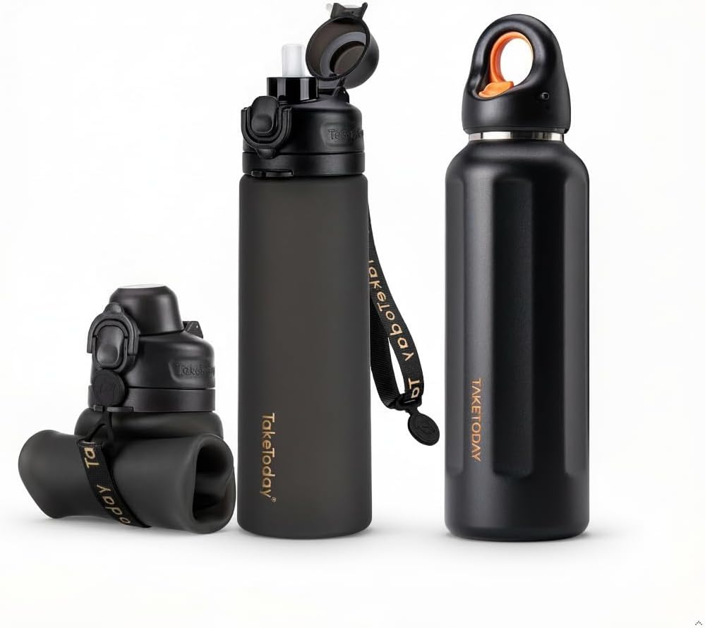 TakeToday Travel Water Bottle - Collapsible & Insulated Design for Easy Portability