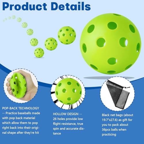 Green Plastic Baseballs Practice Balls 100 Pack with Drawstring Bag for Indoor Outdoor Training