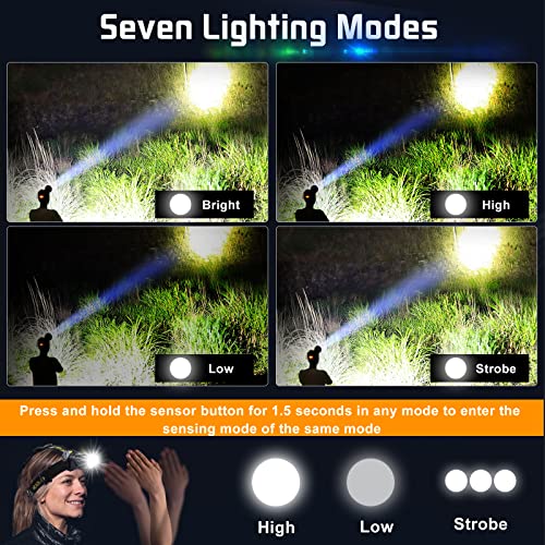 Rechargeable Headlamp with 7 Modes Waterproof Zoomable LED Headlight for Camping Hunting Fishing