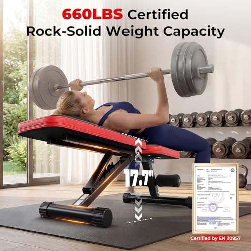 XL Adjustable Weight Bench for Home Gym - 660lb Capacity, Foldable & Multi-Functional