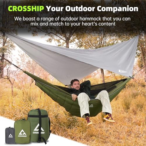 Camping Hammock with Mosquito Net, Underquilt & Rain Fly Tarp - Green