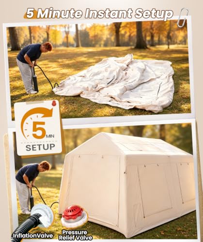 Inflatable Tent with Awning 116 sq ft - Easy Setup All-Weather Camping Shelter