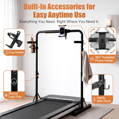 Walking Pad Handle Bar Black with Adjustable Height & Phone Holder