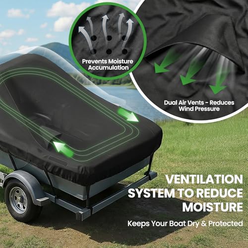 Heavy Duty Waterproof Boat Cover 16-18.5ft - V-Hull, Tri-Hull, Bass & Fishing Boats