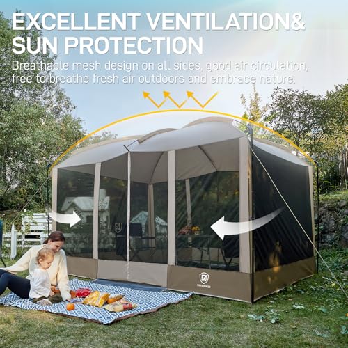 Ever Advanced Magnetic Screen House Tent 11x9ft with Sun Protection - Brown