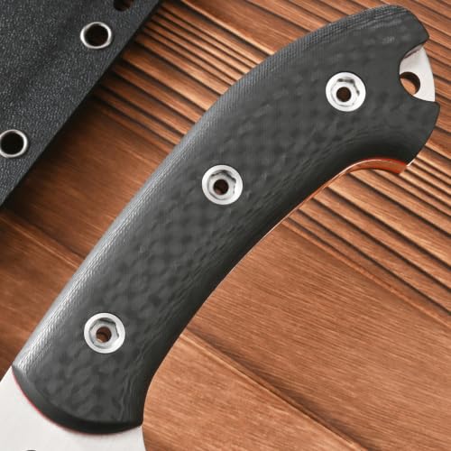 Silver Fixed Blade Knife with Carbon Fiber Handle, DC53 Steel, Full Tang, Sheath for Camping & Hunting