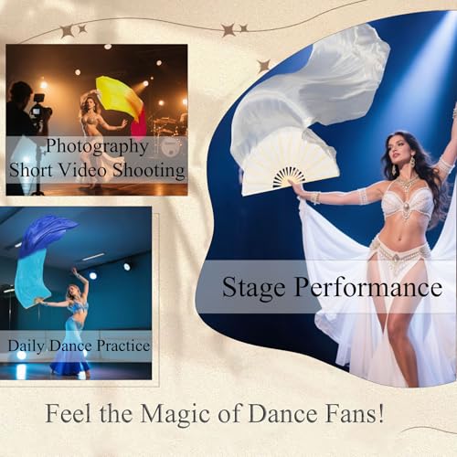 Women Belly Dance Fan for Beginners - Vertical Rainbow Faux Silk Fan 180x90cm Right Hand Only Flowing Veil for Practice & Performance