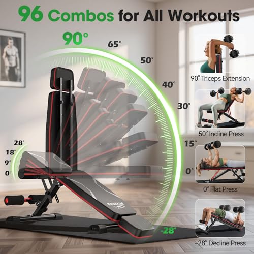 Flybird Adjustable Weight Bench for Home Gym - Black, Full Body Workout