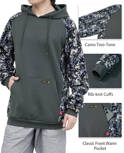 BOCOMAL Men's 12oz Cotton Fleece Camouflage Hoodie Pullover Sweatshirt