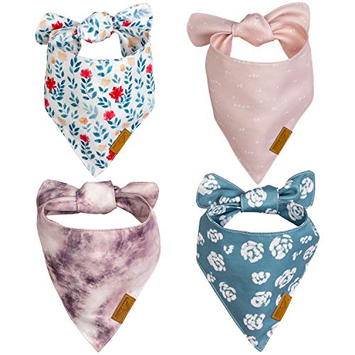 Large Dog Bandanas 4 Pack - Floral Summer Pet Accessories, Adjustable Fit