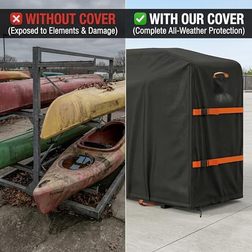 Heavy-Duty Waterproof Kayak Cover for 2-4 Kayaks & Paddleboards 10-12ft