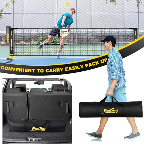 Fostoy 22ft & 11ft Pickleball Net Set Black & Yellow with Ball Collector and Wheels