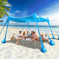 Rhino Valley 10x10 ft Beach Tent Sky Blue UPF50+ Sun Shelter with 8 Sandbags & Poles