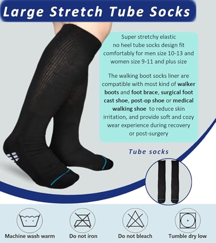 Walking Boot Sock Replacement Extra-Wide Knee High Socks for Foot Brace Men Women 2 Pairs - One Size, White