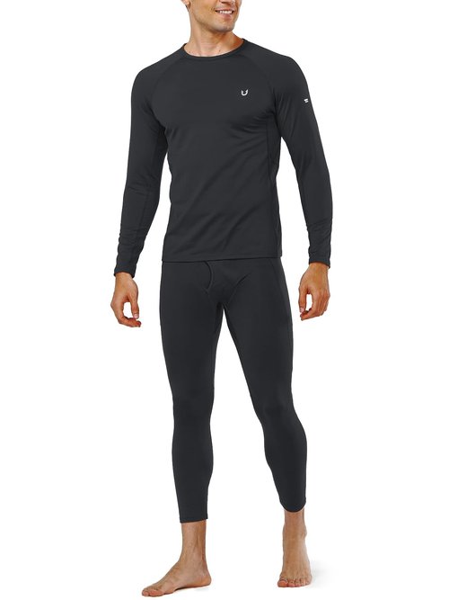 NORTHYARD Thermal Underwear for Men Long Johns Fleece Lined Base Layer Set for Winter Top Bottom with Pockets Black XL