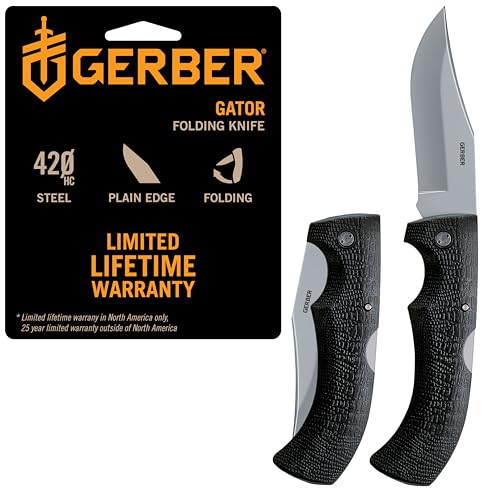 Folding Pocket Knife with Gator Grip - Fine Edge Blade for Survival Camping Hunting
