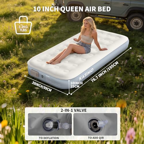 KASIMO Twin Air Mattress with Built-In Battery Pump - 10" Thick, Soft Suede Fabric