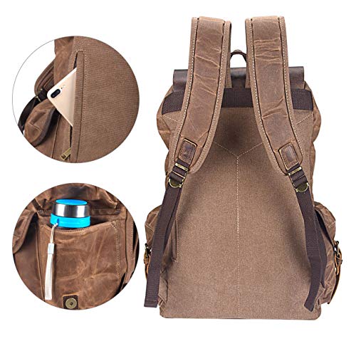 WUDON Leather Backpack for Men - Waxed Canvas Travel & Carry-On Bag, Oversize Coffee Variant