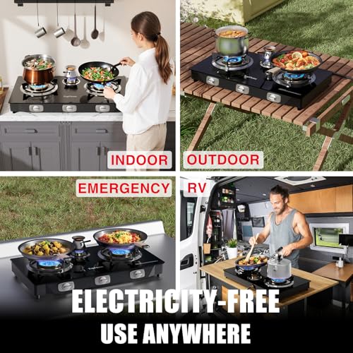 Black 3 Burner Propane Stove - 32,300 BTU Outdoor Gas Cooktop with Auto-Ignition