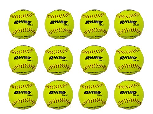 Synthetic Leather Softballs 12 Inch Pack of 12 - Cork Core, Red Seams, NFHS Approved