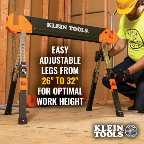 Adjustable Legs Folding Saw Horse Set - 2 Pack Heavy-Duty Support
