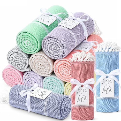 Turkish Beach Towels Set - Multicolor 12 Pack 71x36 Inches Large Quick-Dry Sand-Resistant for Beach & Pool