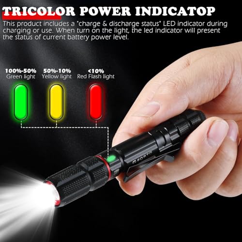 FORTO Black Rechargeable Pen Light 300 Lumens, IP67 Waterproof, USB-C, 2 Modes, Clip, Inspection & Emergency