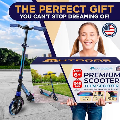 Outdoor Cruiser Foldable Kick Scooter for Kids Adults Blue & Black 8-Inch Wheels
