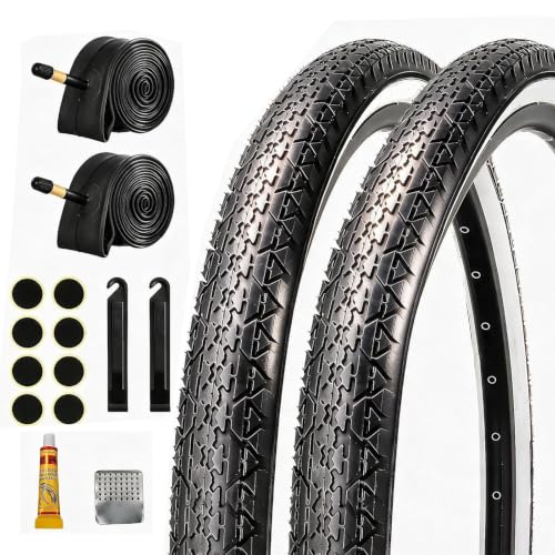 26 Inch Bike Tires Set 2 Pack with Inner Tubes & Repair Kit - All-Terrain Puncture-Resistant for Cruiser & Beach Bikes