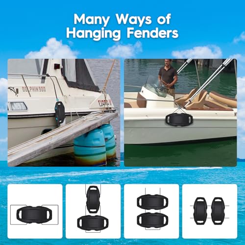 AWEMUFA Black 4-Piece Boat Fenders for Docking – Extra Large Impact Protection for Pontoon, Bass, Ski & Fishing Boats