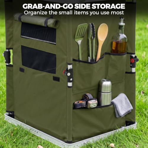 EAGLE PEAK Portable Camping Table 18.9 x 23.6 x 31.5 Inches with Storage Organizer, Green