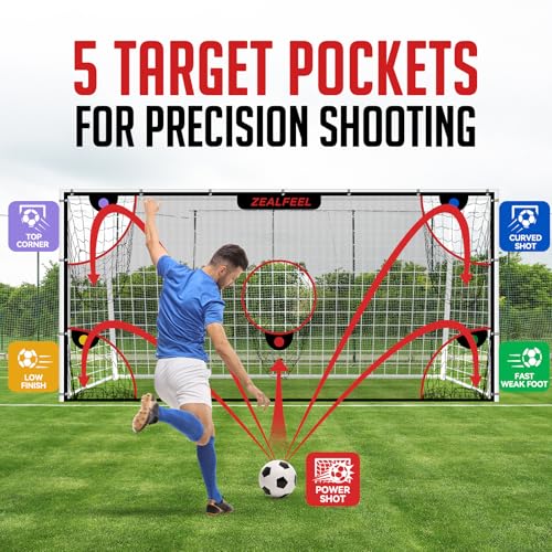Zealfeel 12x6 ft Soccer Target Net with 5 Scoring Zones, Portable & Tear-Resistant