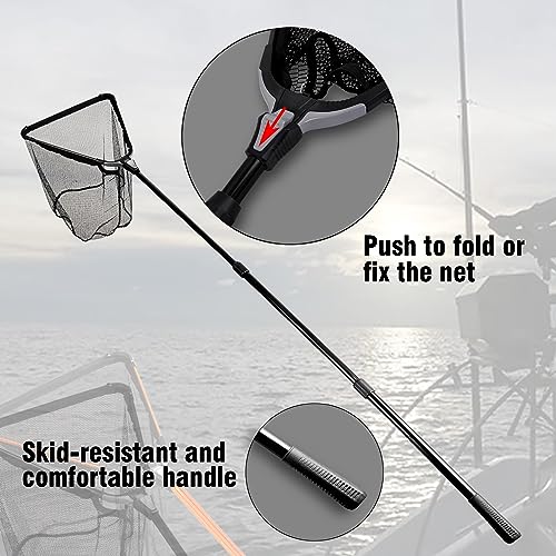 Fiblink 3-Section Folding Aluminum Fishing Landing Net with Extendable Telescoping Handle 59-118 Inches