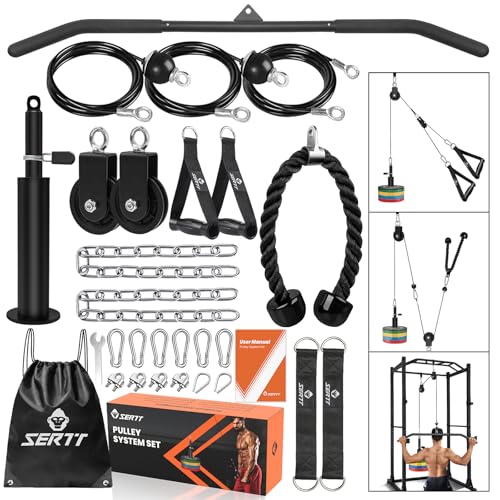 SERTT Home Gym Pulley System Black - Lat Pulldown, Triceps, Biceps, Shoulder Workout