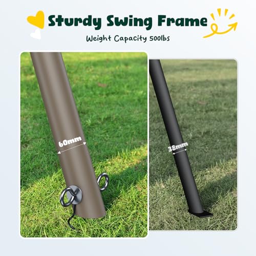 Hapfan 7.5ft Heavy Duty Metal Swing Set for Backyard - Green & Brown