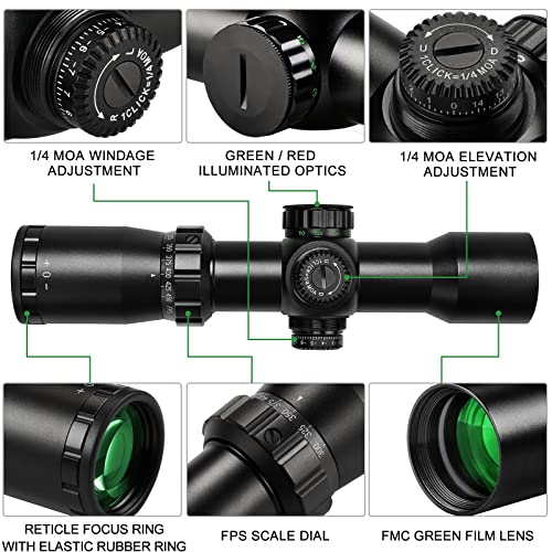 SVITVU Crossbow Scope 1.5-5x32 Red/Green Illuminated Reticle Waterproof 300-450FPS