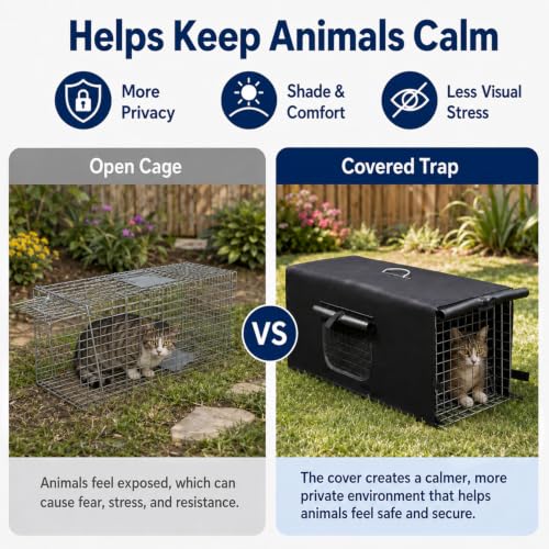 HiCaptain 32-Inch Humane Live Animal Trap Cage with Cover for Cats and Small Wildlife - Folding Design, Weather-Resistant
