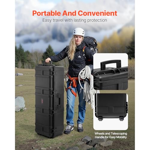 VEVOR Waterproof Hard Case with Pre-Cut Foam - 112x41x34 cm (44 x 16.1 x 13.4 inch) Outdoor Storage