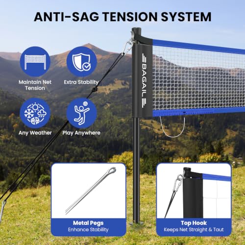 BAGAIL Outdoor Volleyball Net Set 20FT & 32FT Blue Portable Volleyball Nets