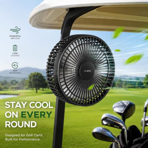 Rechargeable Magnetic Fan for Golf Cart - 7.5-Inch Dual Fans, 28Hrs Battery, Black 2-Pack