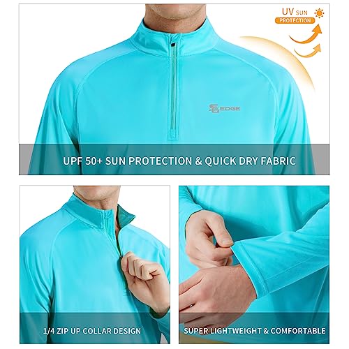 Men's UPF 50+ Long Sleeve Rash Guard Swim Shirt XX-Large Sea Blue 1/4 Zip