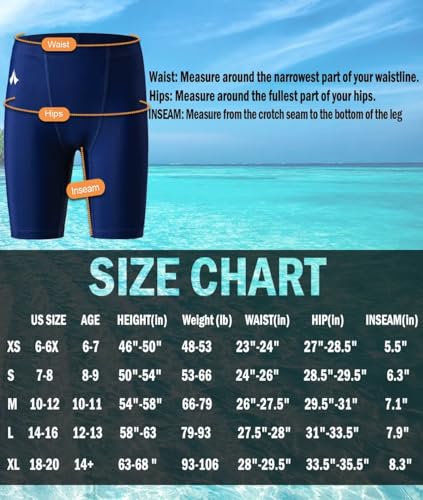 X-Small Boys Swim Jammers - Navy Blue Youth Competitive Swim Shorts UPF 50+