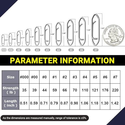 High Strength Saltwater Fishing Snaps 50 Pack - Stainless Steel Tackle Connectors Size 7 (220lb)