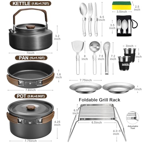 18-Piece Camping Cookware Set with Utensils - Portable Outdoor Cooking Kit