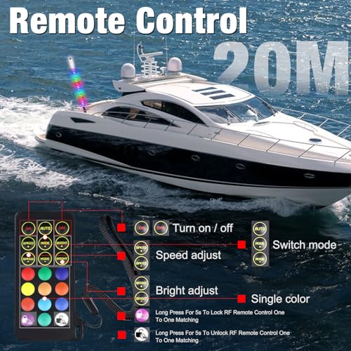 Yiswhis 4FT Spiral LED Boat Navigation Whip Light with Remote, Waterproof Marine Stern Light
