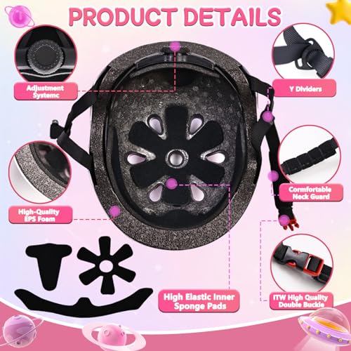 Kids Bike Helmet Set for Boys and Girls, Pink, Adjustable Safety Gear for Cycling and Outdoor Sports - S (50-54cm)