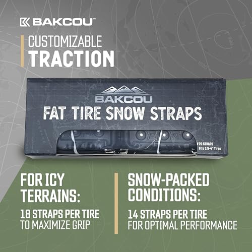 Bakcou Fat Tire Snow Straps - Set of 20 Ice & Snow Traction for 3.5-4 Inch Tires