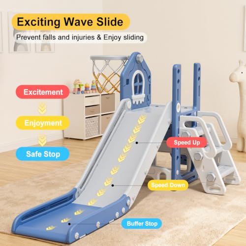 BIERUM 6-in-1 Toddler Climber & Slide Playset - Blue & Gray, Safe Indoor Outdoor Toy